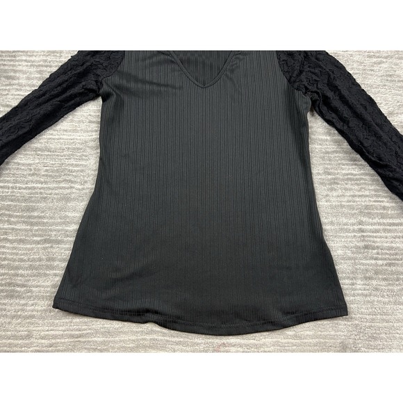 Bloomchic Top Womens 10 Black Lace Longsleeve Vneck Casual - Picture 3 of 12